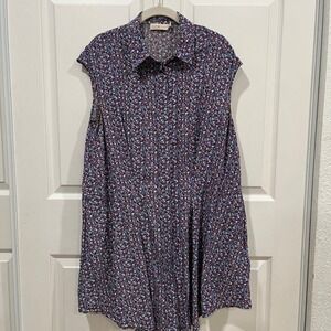 Tory Burch Floral Print Silk Shirt Dress Blue Red‎ White Size 10 Collared